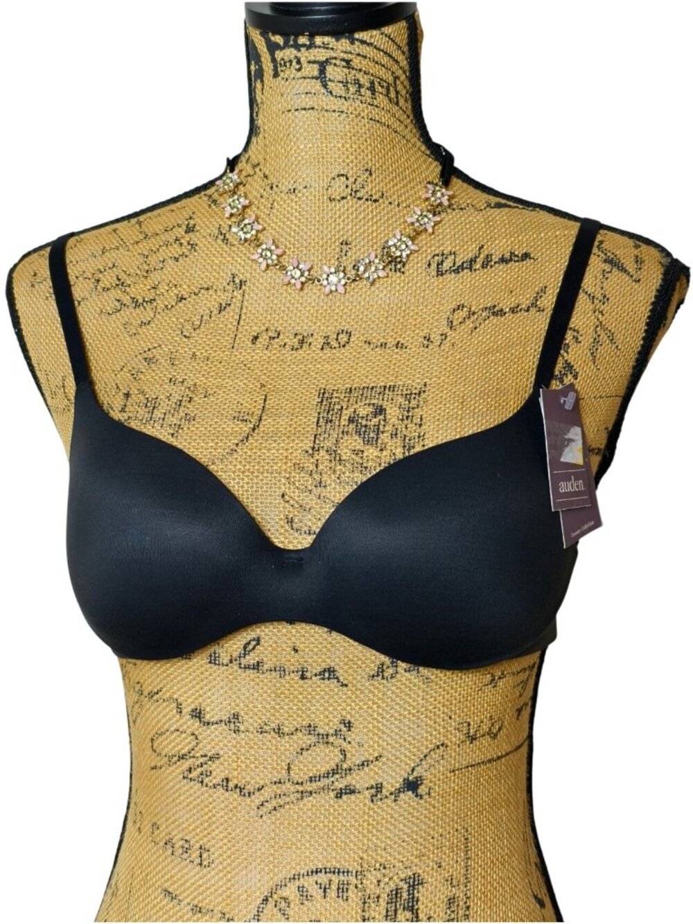 Auden Womens 32A Bra Black Demi Luxury Collection Embedded Wire Adjst Straps NEW